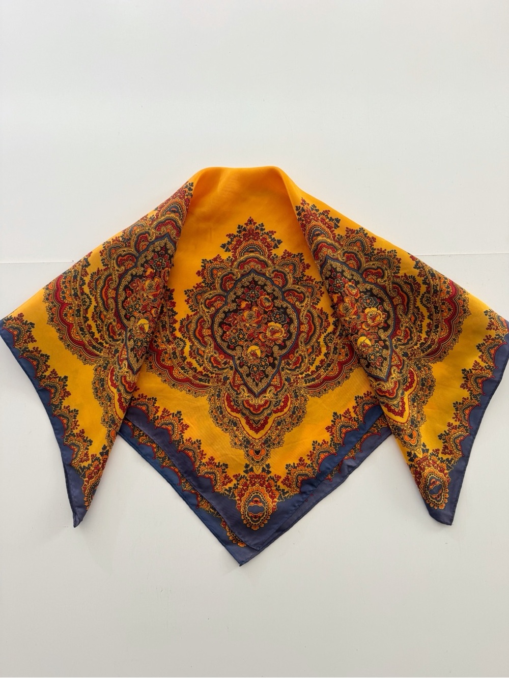 Vintage 1970s Sally Gee Paisley Scarf Mustard Yellow Mod Boho